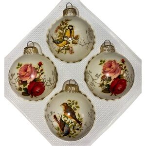 Vintage Christmas by Krebs 2.5" Glass Ornament Balls Victorian Roses & Birds